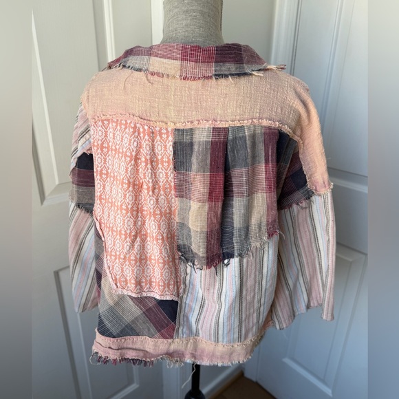 Oli & Hali Patchwork Button-Up Women’s Top Pink/Brown/Blue Large - Picture 3 of 5